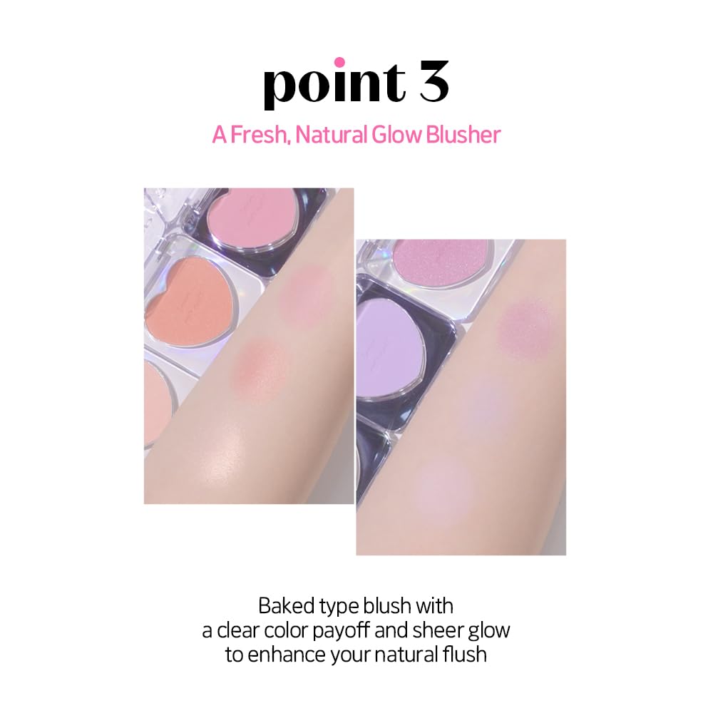 ETUDE Heart Pop Blush, Cool Berry Cheek Color, Natural Highlight & Glossy Finish, Lightweight Formula, Compact 0.2 oz – Squeeze Berry