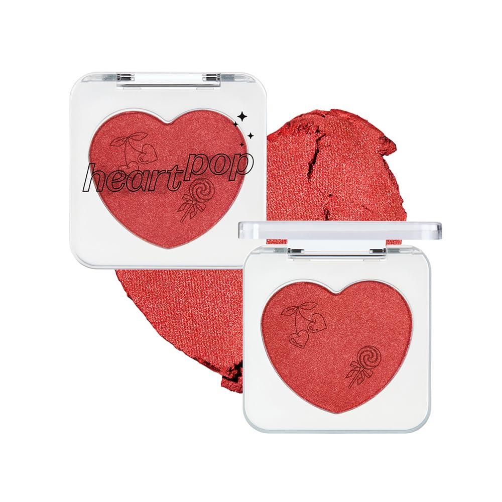 ETUDE Heart Pop Blush, Cool Berry Cheek Color, Natural Highlight & Glossy Finish, Lightweight Formula, Compact 0.2 oz – Squeeze Berry