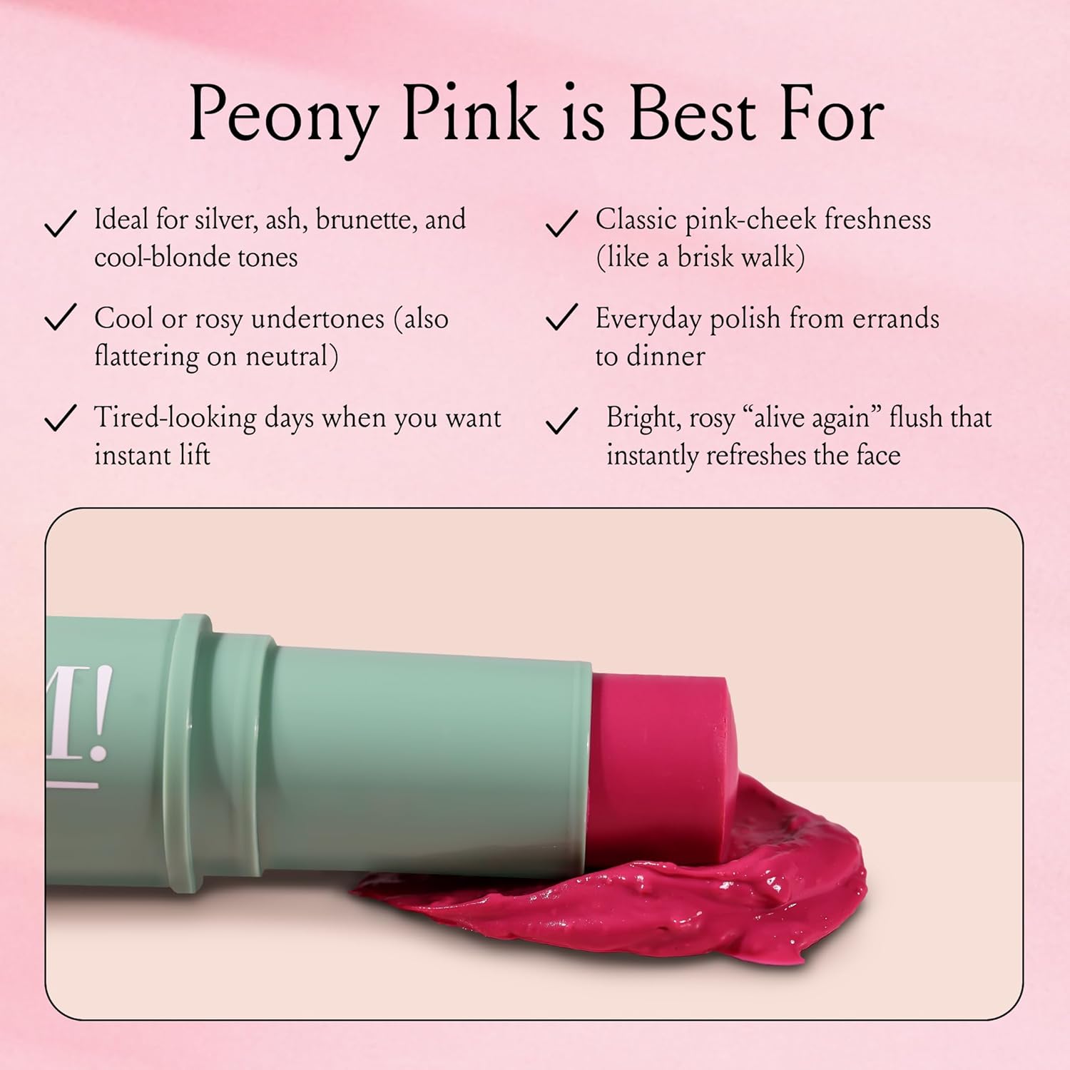 Boomstick Peony Pink ™ - Multistick for Cheeks & Lips - Vegan, Cream Blush Stick & Lipstick - Makeup for Older Women & Mature Skin Boom Stick By Cindy Joseph