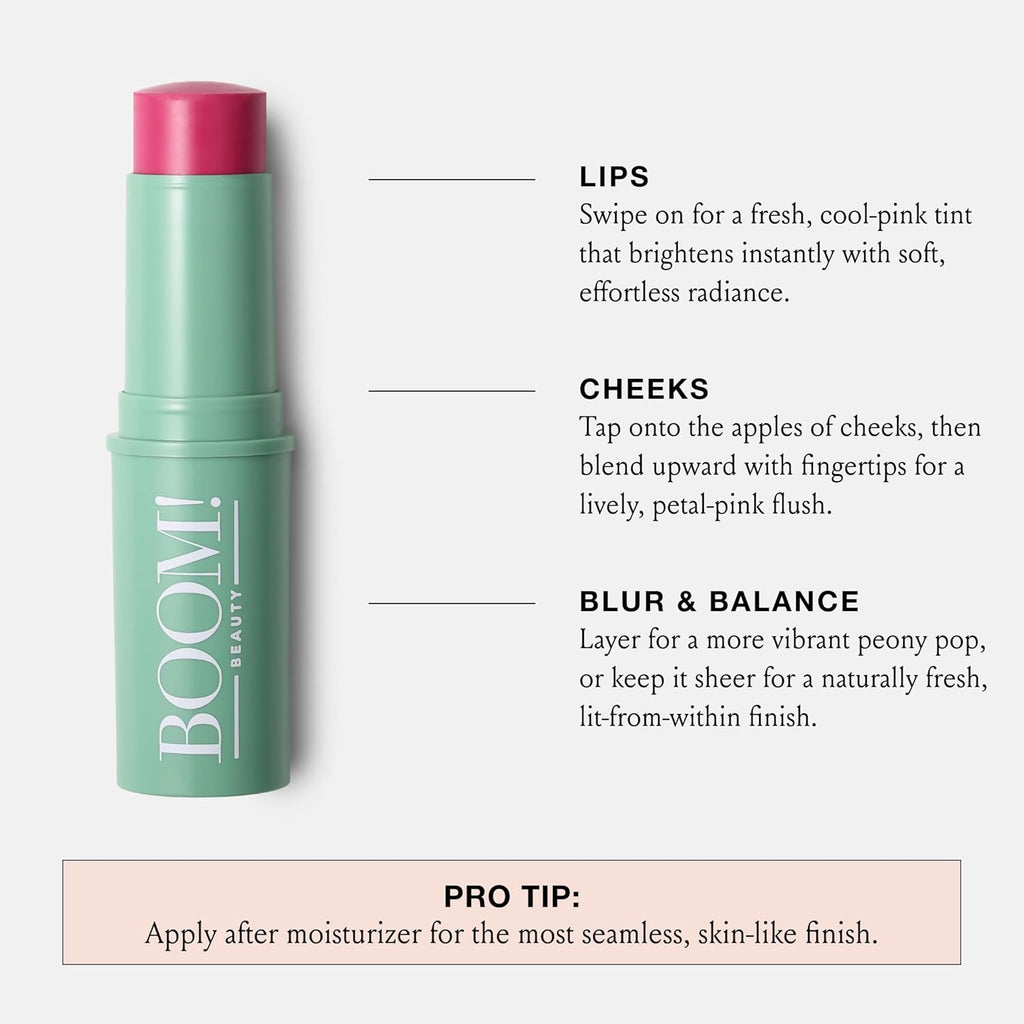 Boomstick Peony Pink ™ - Multistick for Cheeks & Lips - Vegan, Cream Blush Stick & Lipstick - Makeup for Older Women & Mature Skin Boom Stick By Cindy Joseph